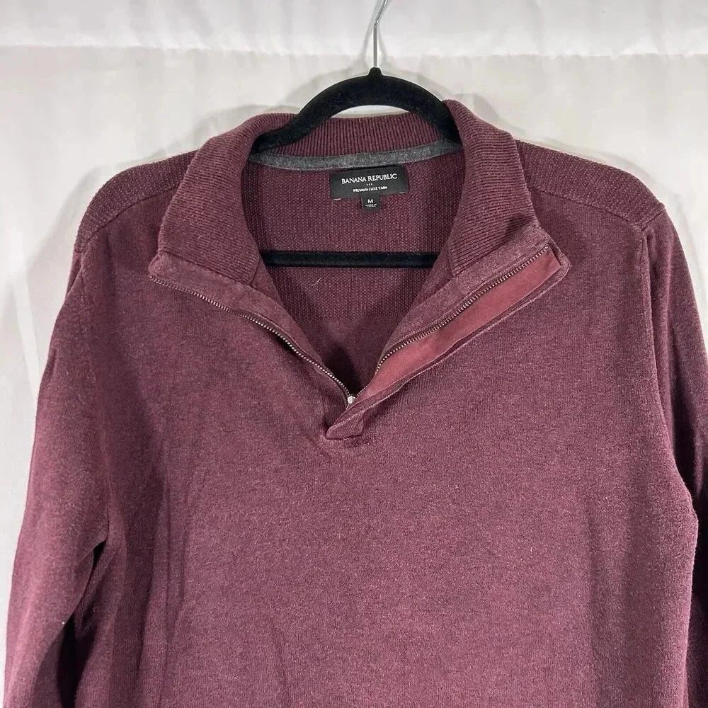 Banana Republic Sweater Men's Medium Burgundy Silk Cashmere Luxe Yarn Mock Neck